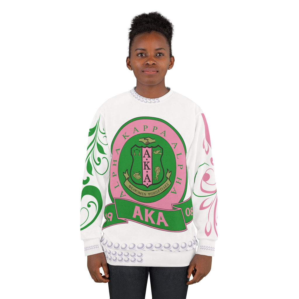 AKA Crest Graphic Sweatshirt — Pink & Green Sorority Crewneck (1908)
