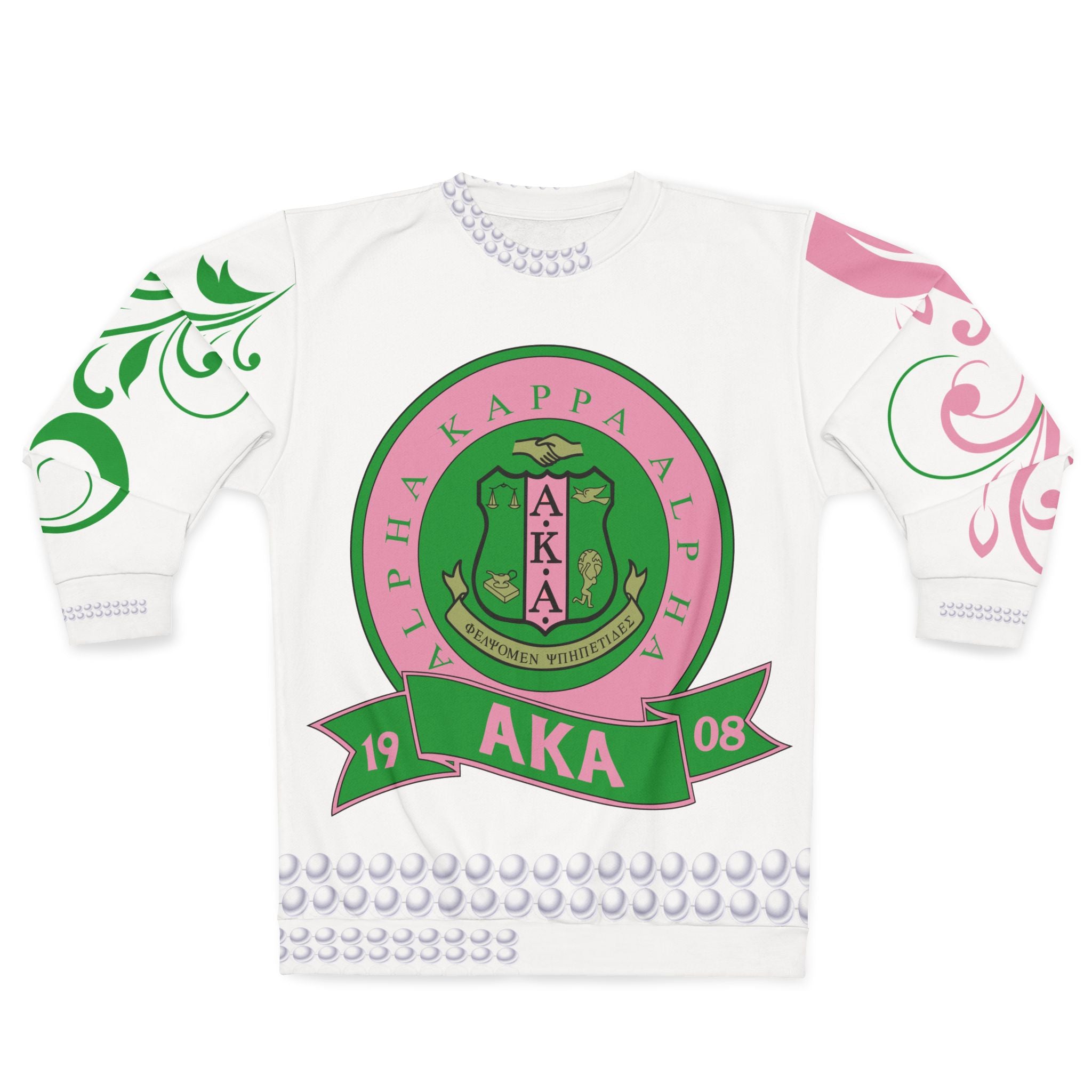 AKA Crest Graphic Sweatshirt — Pink & Green Sorority Crewneck (1908)